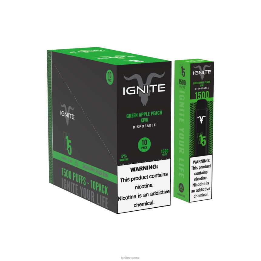 IGNITE V15 vape pero 10-balení zelené jablko broskev kiwi IGNITE vape CZ HD4BD101