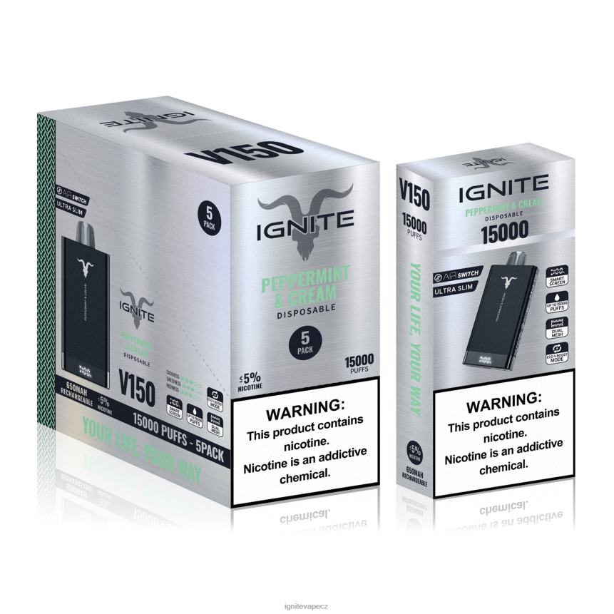 IGNITE V150 vape pero 5-balení máta peprná a smetana IGNITE disposable vape review HD4BD88