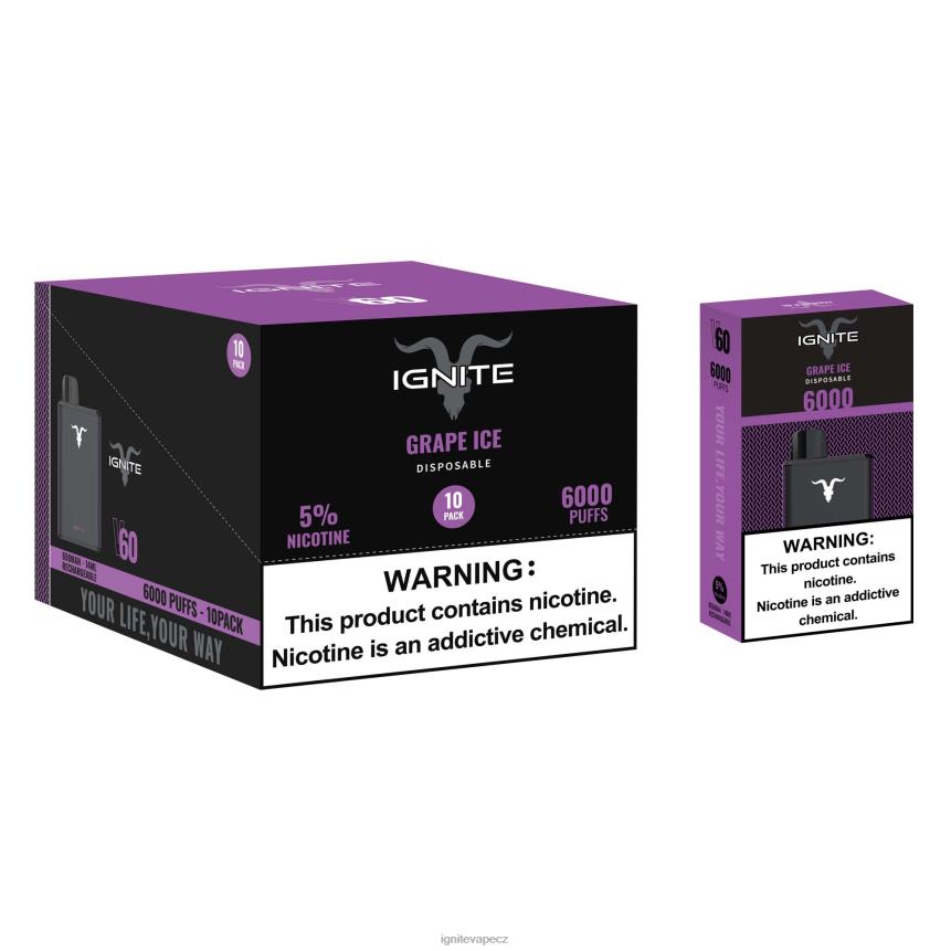 IGNITE V60 vape pero 10-balení hroznový led IGNITE disposable vape review HD4BD18